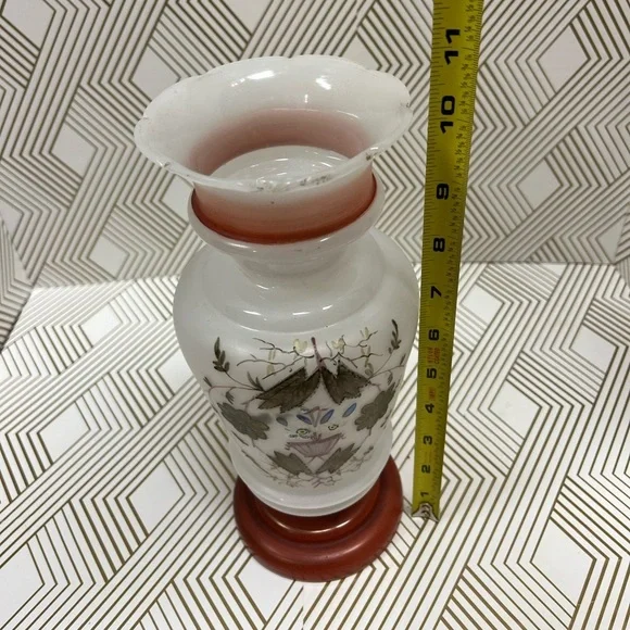 Antique Hand Blown Bristol Glass Vase Hand Painted - Picture 12 of 13